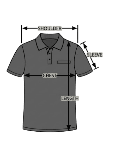 Top garment measurement diagram showing shoulder, chest, length, and sleeve